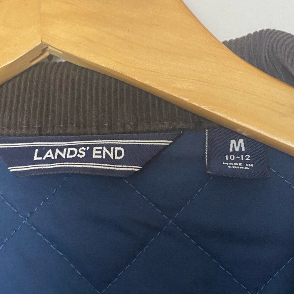 Lands End Quilted Zip Snap Jacket Barn Chore Coat Classic Heritage Puffer Blue M - Picture 15 of 16
